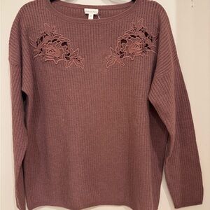 Garnet Hill Pink Crew Neck Sweater with Textured Knit